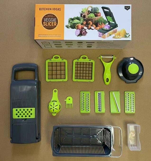 Hachoir Manuel Polyvalent pour Fruits et Légumes 16 en 1 – Durable, Accessoire de Cuisine Indispensable