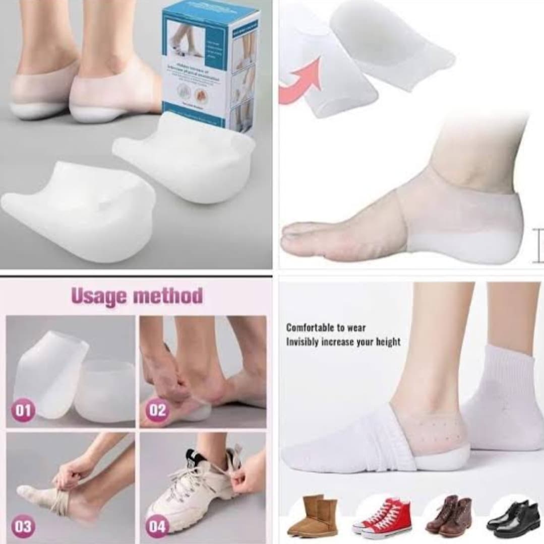 un ensemble de talonnettes bioniques en silicone transparent pour augmenter la taille de manière invisible
