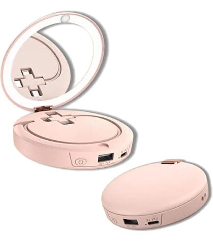 un miroir de maquillage multifonction 3-en-1..et une batterie externe (power bank) pour recharger un téléphone portable en cas d'urgence