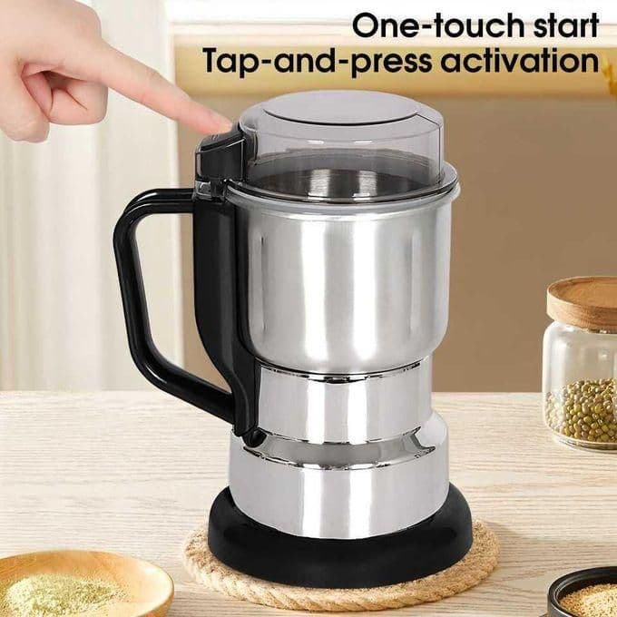 un moulin à café et à épices électrique de marque Gold Crest (300W) avec un corps en acier inoxydable et une poignée latérale