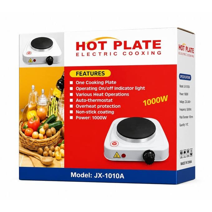 une plaque chauffante électrique portable à un feu de modèle JX-1010A d'une puissance de 1000W.