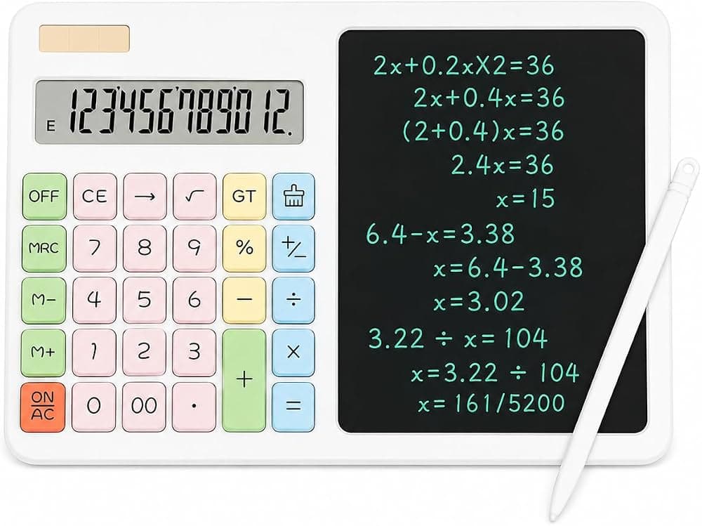 une calculatrice de bureau 2-en-1 avec tablette d'écriture LCD intégrée
