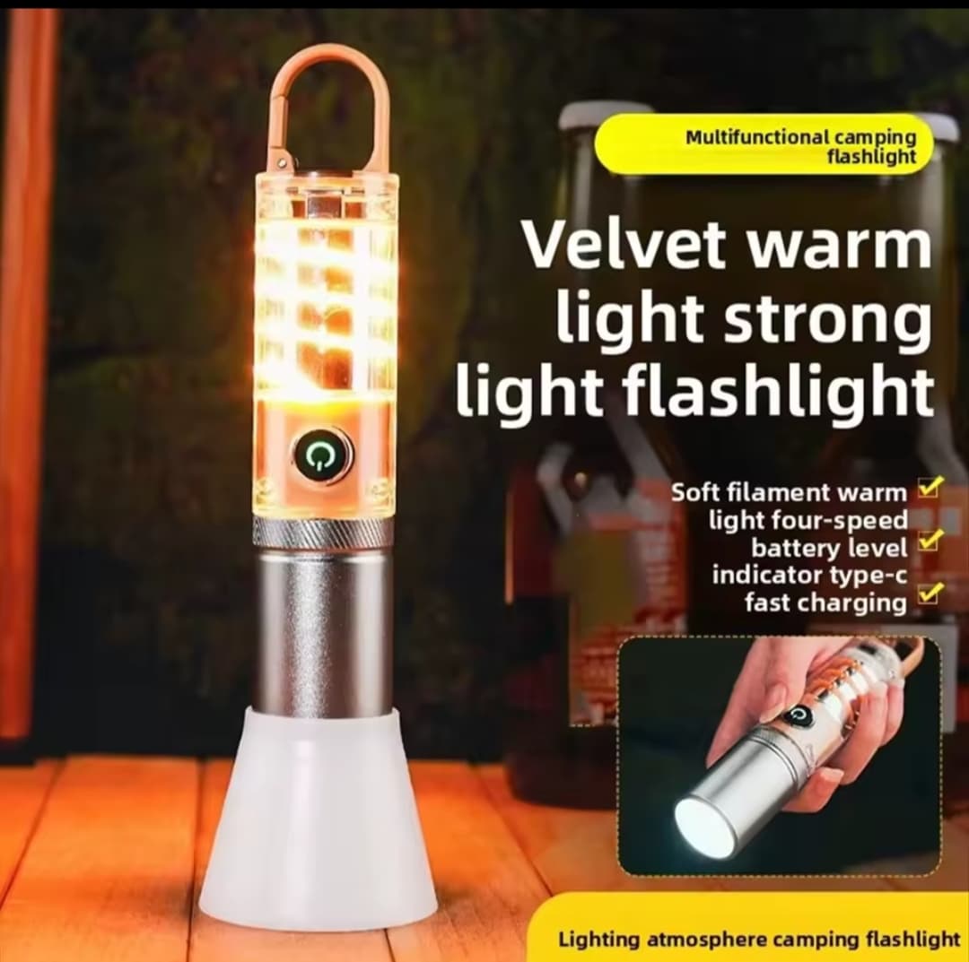 une lampe de camping et torche LED multifonction rechargeable de 15W, portant la référence JX-838 (modèle KL020)