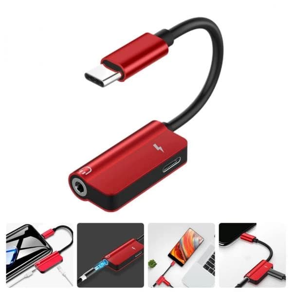 adaptateur audio 2-en-1 USB Type-C vers prise jack 3,5 mm et port de charge Type-C modèle SX-09