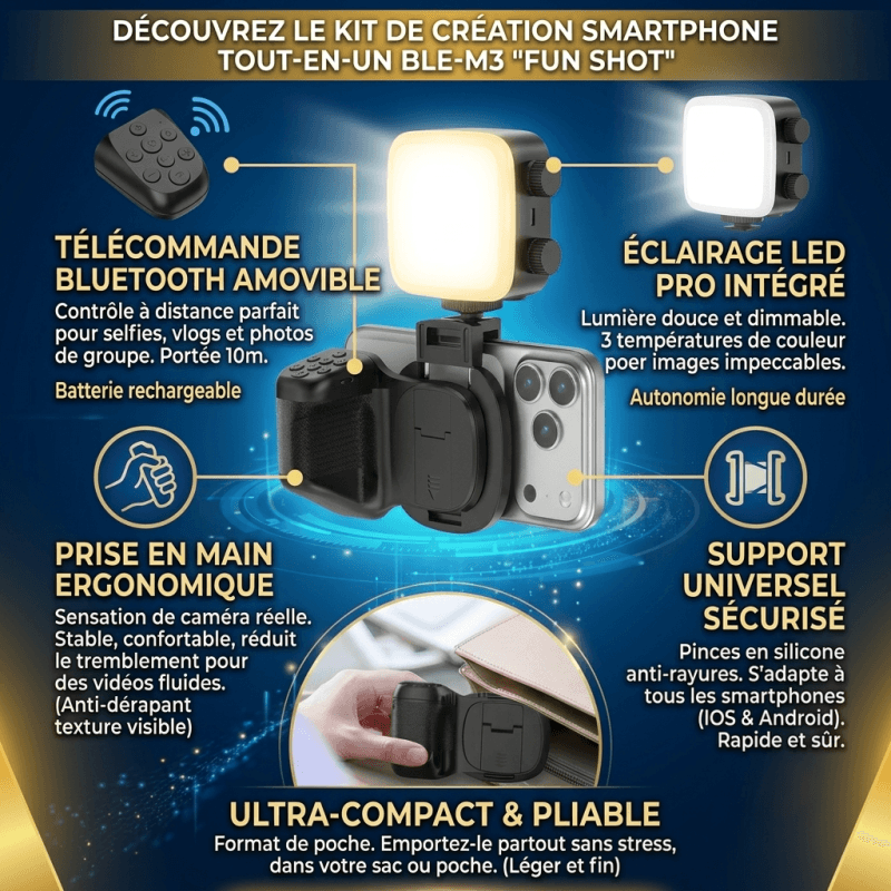 Ryowin Fun Shot Phone Camera Grip (Modèle : BLE-M3), un support ergonomique pour smartphone