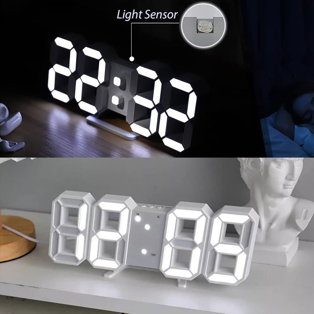 une horloge numérique 3D à LED modèle GH8018 avec son câble d'alimentation USB et sa pile de sauvegarde...ساعة
