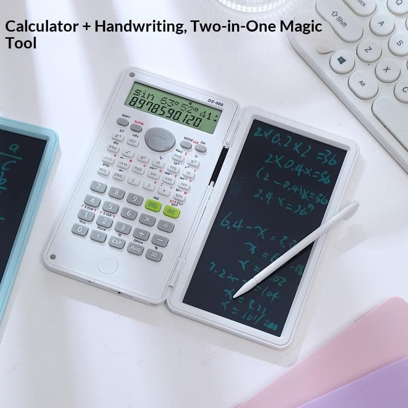 ​آلة حاسبة ذكية 2 في 1 قابلة للطي مع مفكرة رقمية (Scientific Calculator with LCD Writing Tablet