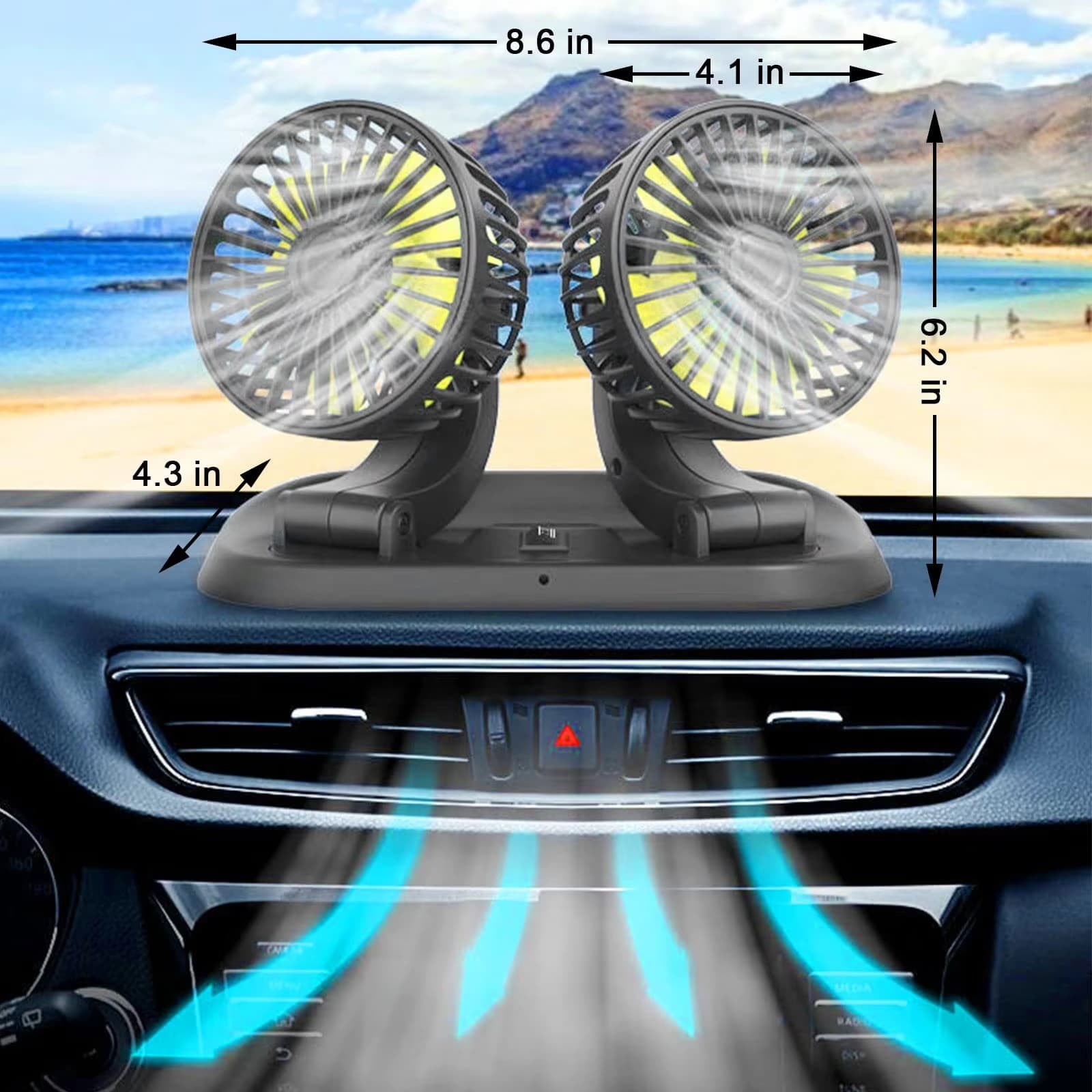 مروحة سيارة مزدوجة الرأس (Dual Head Vehicle Fan / Car Cooling Fan).