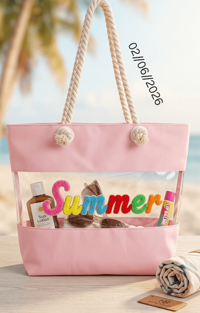 Sac de plage rose avec texte "Summer"
