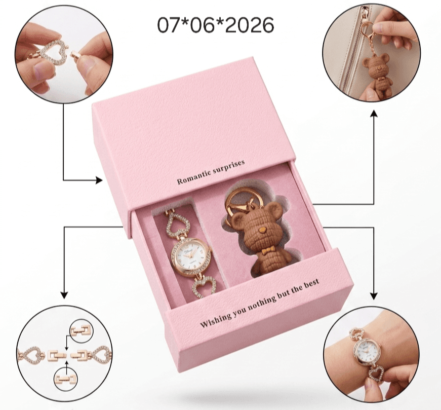 Coffret cadeau montre et porte-clés pour femme