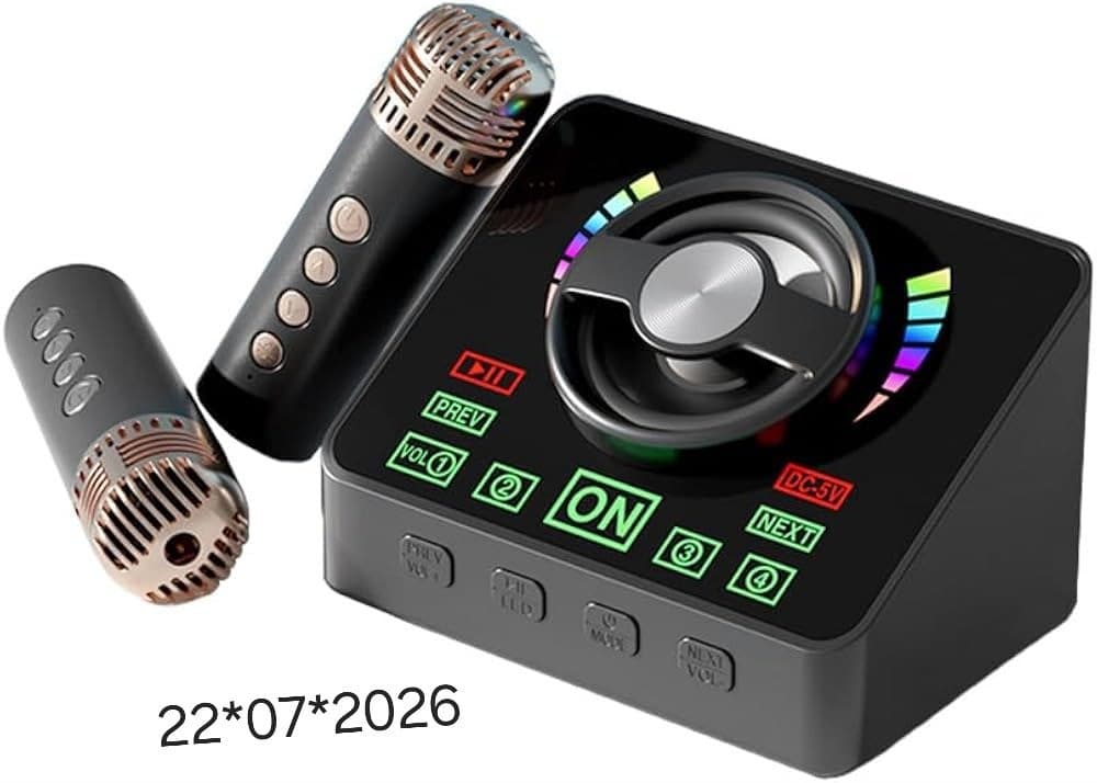 Mini machine de karaoké avec deux microphones sans fil